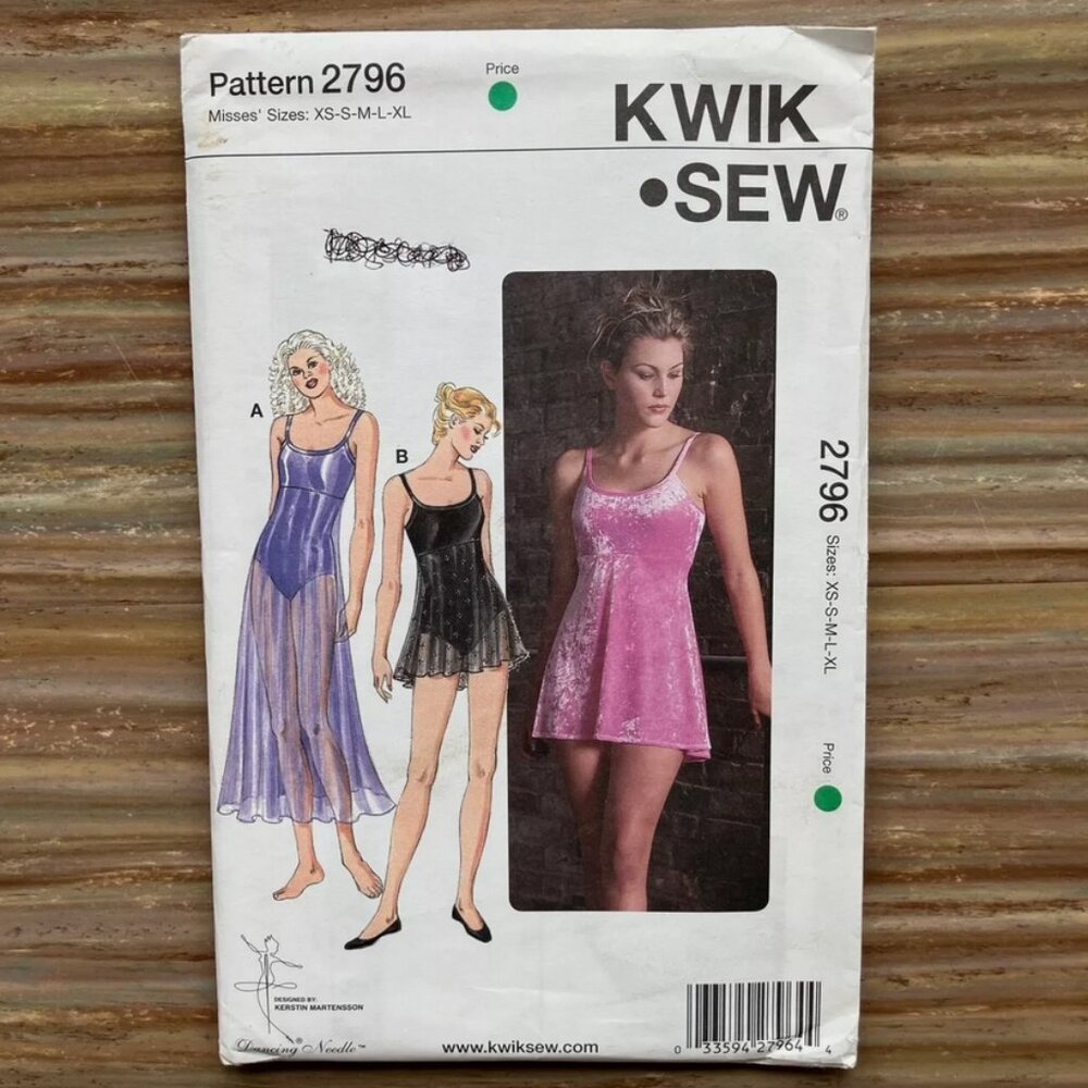 UNCUT Sewing Pattern Kwik Sew 2796 Leotard Skirt Skating Dance Costume XS to XL